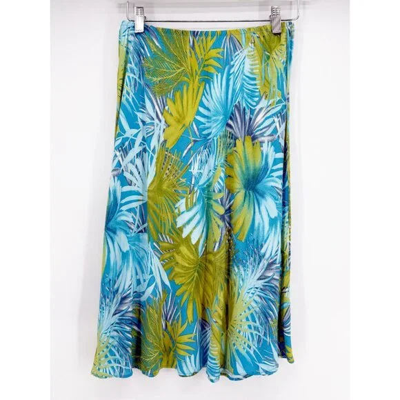 CLIO Petites Vtg 90s Palm Leaf Print Slip Skirt PM - Picture 7 of 13